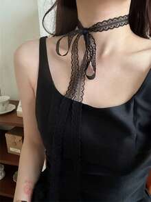 Layered White Lace Bow Waxed Cord Waist Belt, Ribbon Hair Band, Collor Neckband, Versatile For Spring/Summer - Ribbon - View 5