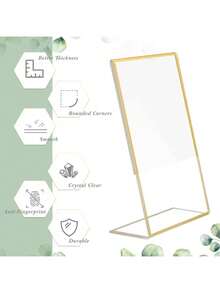 1/3/6pcs,Gold Borders Acrylic Sign Holder Picture Frame Display Stand Clear Paper Holder Table Menu Stands For Wedding Office Restaurant - Gold - View 2