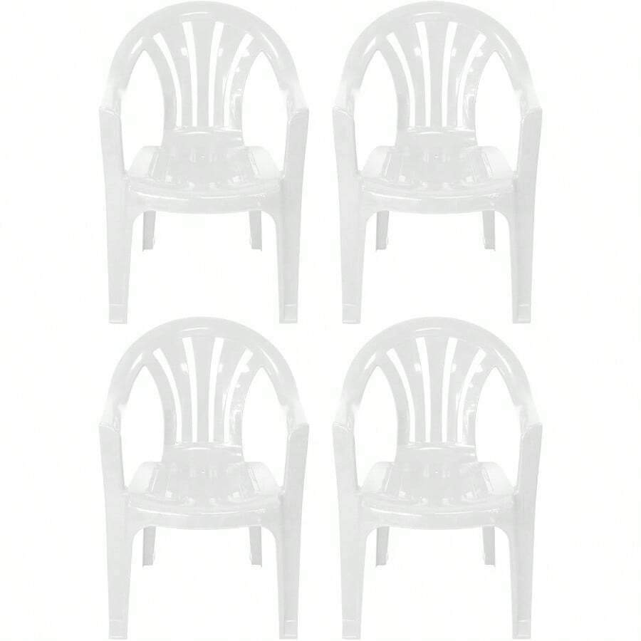Solana WHITE Stackable Low Back Plastic Garden Chairs Set Of 4 - White - View 1
