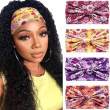 1 Stück Bohemian Stil Frauen Blumen-Muster verdrehtes elastisches Stirnband, breites dehnbares rutschfestes Haartuch für Damen Yoga Make-up Workout, für alle Jahreszeiten, Polyester Faser Turban Stirnband