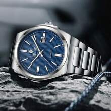 RUIG Relógio de Quartzo de Luxo Masculino da RUIGE, Pulseira de Aço Inoxidável, Calendário, Mostrador Azul, Relógio de Pulso Casual de Negócios, Presente para Homens