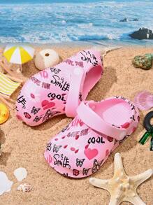1 Pair Girls Comfortable Fashion Casual Lightweight Cute Cartoon Printed Breathable Beach Sandals, Suitable For Summer