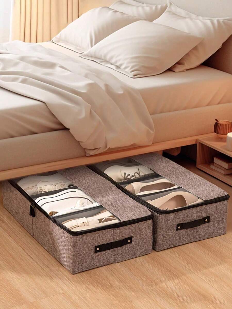 1pc/2pcs Transparent Divider Shoe Box Organizer For Underbed Storage, Dustproof And Space-Saving Shoe Storage Bin For Boots And Sneakers, Clear Lightweight Case With Removable Divider, Ideal For Dorm Rooms, Small Apartments, And Wardrobes; Keeps Footwear Dust-Free, Easily Stackable, Perfect For Seasonal Closets And Spring/Summer Rotations, Maximizes Closet Space, Quick Access And Neat Display - Grey - View 1