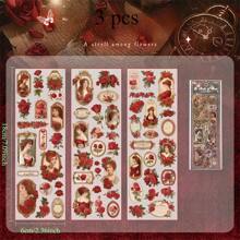 3pcs 3D Foil Stickers, Retro Figures & Floral, Scrapbooking Stickers Decor, Stunning,School Supplies,Back To School
