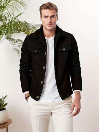 男士休闲立领单排扣西装外套，秋冬款