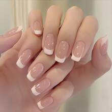 24 件法式芭蕾按压指甲套装，哑光和亮光裸色和白色，中等长度，含果冻胶和指甲锉，非常适合女士和女孩的日常佩戴，美容和个人护理，美甲配件