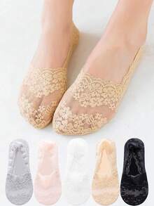 Women's Socks Summer Breathable Sweat Absorption Deep Mouth Lace Silicone Non-Slip Thin Cherry Blossom Boat Socks, No Show Socks - Multicolor - View 2