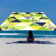 1 件热带植物与几何图案遮阳篷，轻盈舒适，热带度假风格，100% 涤纶，矩形，防水，防紫外线，适用于户外花园、露台、海滩、夏季，附赠尼龙绳 - 彩色 - 查看 5