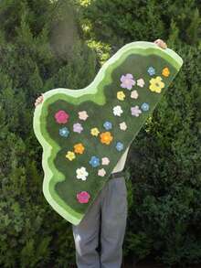 Faux Wool Moss Green Floral Carpet, Soft Plush Area Rug For Girl's Bedroom, Nordic Style Living Room Carpet, Asymmetrical Shaped Anti-Slip Floor Mat - 彩色 - 查看 6