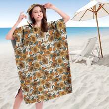 1pc Digital Printed Pattern Ultra-Fine Fiber Hooded Bath Towel, Suitable For Bathing, Swimming Pool, Travel Items, Festival Gifts