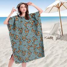 1pc Digital Printed Pattern Ultra-Fine Fiber Hooded Bath Towel, Suitable For Bathing, Swimming Pool, Travel Items, Festival Gifts