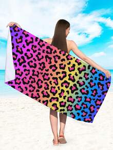 1pc Gradient Leopard Print Beach Towel, Extra Large Super Absorbent Microfiber Beach Blanket, Suitable For Travel, Pool, Diving, Surfing, Yoga, Camping, Available In Adult & Child Sizes, Vacation, Bathing, Outdoor Travel Beach Towel - Multicolor - View 6