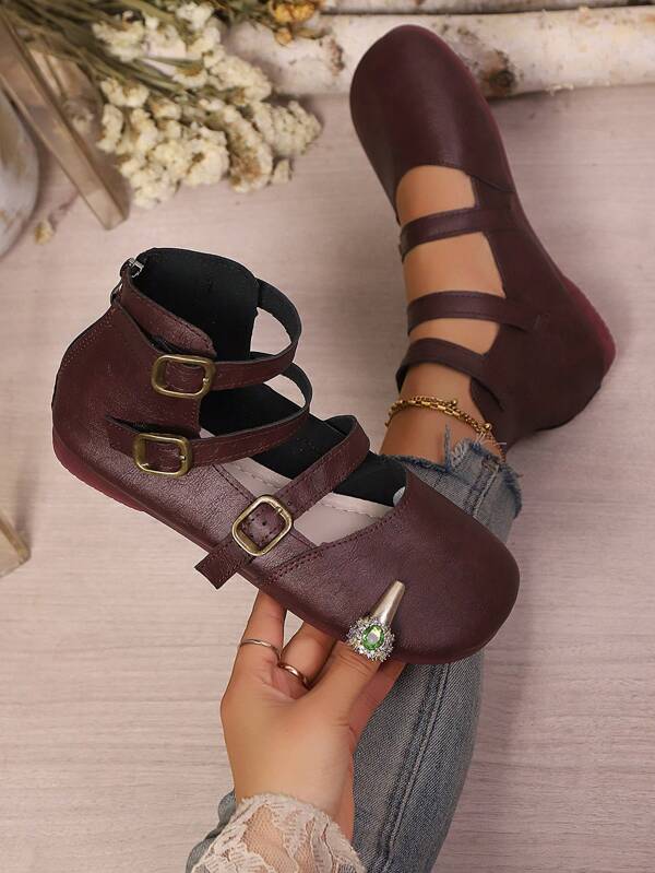 Nuevos zapatos blandos tipo pudín de nicho, zapatos planos con puntera redonda estilo Mary Jane de color negro, mocasines casuales retro dulces y cómodos con correa para mamás