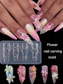 1 件浮雕花朵指甲雕刻模具 3D 百合芙蓉花瓣图案设计板冰花设计模板 DIY 美甲脱模工具配件、美甲用品、美甲工具、美甲工具、返校、指甲、按压指甲的美甲工具