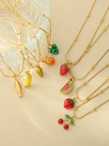 Colar de corrente de cobra dourada com pingente criativo de frutas, cereja e morango, acessório de colar feminino para férias de verão na praia, 1 peça