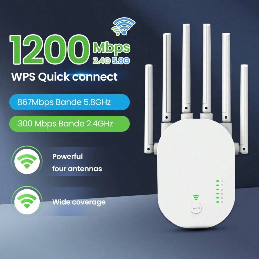 WiFi Extender Signal Booster, 2.4G/5.8G Dual Band 1200Mbps Extended Tecc WiFi Booster Extender (Home), 6x Speed ​​Network Booster Extender, WiFi Repeater Coverage Up To 20K Square Feet And 60 Device, 6 Antenna Competition,1-Tap, Easy Setup, Holiday Gift, New Year Gift