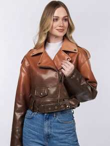 新款女士渐变色短款机车皮夹克，街头潮流设计