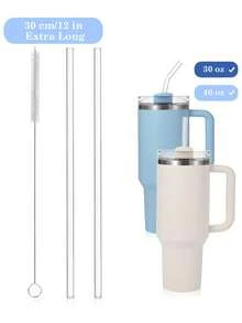 4 包可重复使用透明玻璃吸管，适用于 2.0 40 盎司玻璃杯 - 2 根直吸管 + 2 根弯吸管，配 2 个刷子 | 12 英寸超长 10 毫米直径防溢设计 | 硼硅酸盐洗碗机友好型吸管套装，适用于冰咖啡、冰沙、徒步旅行和露营 | 增强型抓握力，适用于杯子、旅行杯和学校用品 - 彩色 - 查看 12