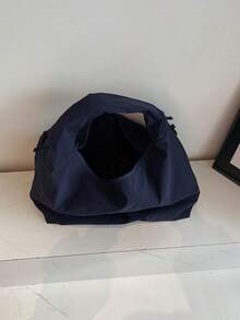 2025新款海军蓝尼龙布包大容量纯色单肩包日韩休闲风大学生手提包百搭简约轻便可折叠侧边双拉链口袋时尚实用通勤旅行手提包 - 藏蓝色 - 查看 6