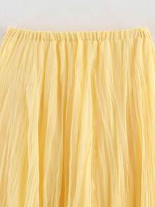Women's Elegant High-Waisted Pleated Maxi Skirt, Solid Color, Suitable For Autumn Daily Wear And Back To School Season - Yellow - View 3