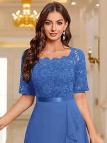 MIUSOL Floral Lace Patchwork Ruffle Hem Cocktail Party Dress, Formal Gown - Blue - View 8