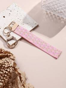 1pc Zinc Alloy Keychain, Keyring, Wristlet Keychain, Pink Geometric Pattern Webbing Keychain, Women Car Key Chain, Women Elegant Bag Pendant Keychain, Women Fashion Webbing Keychain, Universal Keychain, Women Fashion Keychain (Please Note That Due To Different Photography Angles, The Color May Vary Slightly From The Actual Item) - Pink - View 4