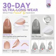SAVILAND Press On Nails For Women: 4-In-1 French Tip Press On Nails Acrylic 15 Sizes Press On Nails Almond Medium Strong Nail Glue For Press Ons U V Light Nail Glue Remover A-F Primer French Tip Tool - Almond - 查看 4
