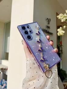 DIY 手链和手机壳套装：电镀边缘防摔手机壳 + 心形 DIY + 闪光卡 + 隐藏式电镀闪光支架 - 兼容 Apple 16/15 Pro Max、A35/A15、S24/S25，整套手机壳兼容 Apple、Moto/Redmi Note 14 防水防震防刮 - 紫色 - 查看 4