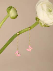 1 par de pendientes con diseño de mariposa con flecos y efecto goteo de plata de ley 925 para mujeres, para uso diario, boda, fiesta, compromiso, aniversario y Día de San Valentín