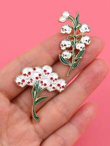 2Pcs Punk Skull Flower Enamel Pins Women's Brooches Lapel Pins Badge On Backpack Costume Accessories Jewelry Gift - Multicolor - View 6