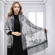 Women Shawl Wraps, Elegant Flower Tassels See-Through Long Scarf Shoulder Cover-Up For Dresses - Grey - View 2