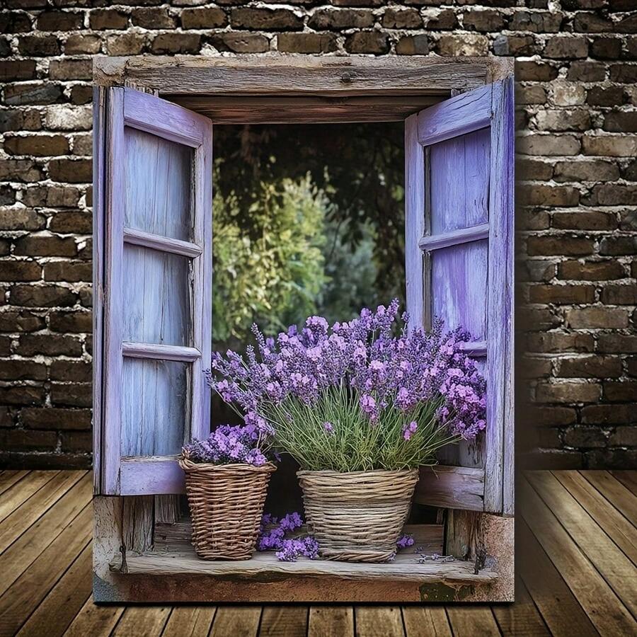 1 件装饰艺术经典现代帆布画艺术墙饰，薰衣草花，松木画框，室内外使用，带框壁挂装饰 - 彩色 - 查看 1