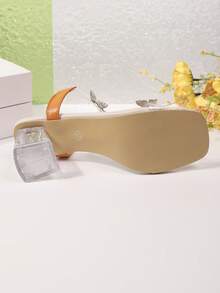 新款蝴蝶结凉鞋，时尚厚底中跟和水晶透明鞋跟，高跟舞鞋，适合青少年，校园风格，高跟舞鞋 - 橘色 - 查看 7