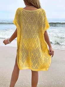 Women's Fashionable Casual Cover-Up Swimsuit Top With Cutouts (Bikini Not Included) - Yellow - View 3