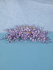 1 pieza Peine de cabello tejido a mano de lujo dorado, tocado nupcial romántico, accesorios de boda plateados vibrantes rojos, decoración de cristal, accesorios del Día de San Valentín - Morado - Ver 2