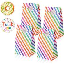12 pièces, 10 pièces de sacs cadeaux en papier pour anniversaires avec 2 pièces d'autocollants, 24 cm x 13 cm x 8 cm, sacs de fête à rayures arc-en-ciel, sacs cadeaux, sacs de fête avec autocollants de remerciement pour sacs de fête, anniversaires, cadeaux, baby shower, mariages, Noël