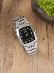 Set de regalo de 3 piezas: 1 reloj de pulsera de acero con esfera de números romanos, 1 billetera casual y 1 cinturón elegante, para el Día del Padre