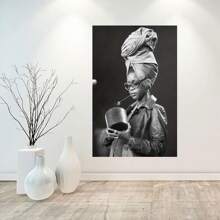 Framed [Artistic Charm] Erykah Badu Canvas Poster - Stylish Music Wall Art With Black And White Photo, Wrapped Canvas Frame, Pine , Ideal For Bedroom, Living Room, Office Decor, Living Room Art|Musicthemed Decor|Headphone Imagery, Music Room Decor