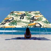 1 件热带植物与几何图案遮阳篷，轻盈舒适，热带度假风格，100% 涤纶，矩形，防水，防紫外线，适用于户外花园、露台、海滩、夏季，附赠尼龙绳 - 彩色 - 查看 17