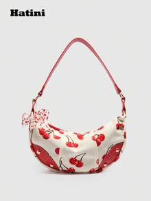 1pc HATINI Unique Design Cute Bow Decor Sling Bag, Casual Versatile Shoulder Bag, Lightweight Minimalist Sports Bag For Women, Dumpling Shape Purse Suitable For Work Commute, Dating, Shopping - Red and White - View 1