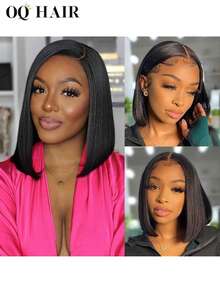OQ Hair Wear & Go Glueless Wig Straight Bob 6x4 HD Lace Closure Wig Human Hair Wig Glueless Wear Go Wigs 180% Density 12-14 Inch Pre-Cut & Pre-Plucked Unprocessed Human Hair Wigs Natural Color Hairline Daily Use For Women Hollween Costumes For Women Green Disfraz Halloween Mujer Accesorios Para El Pelo Costume Travel Essential Costumes For Woman Gold Heels Gifts For Women - SNatural - View 6