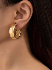 1 Pair Minimalist Metal Round Clip On Earrings For Women Without Pierced Ears, Everyday Wear - Hoop Earrings - View 6