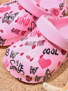 1 Pair Girls Comfortable Fashion Casual Lightweight Cute Cartoon Printed Breathable Beach Sandals, Suitable For Summer