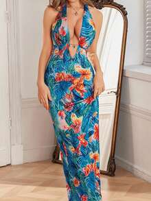 WOWDARK Women's Summer Spaghetti Strap Deep V-Neck Backless Floral Print Slip Dress - Multicolor - View 5