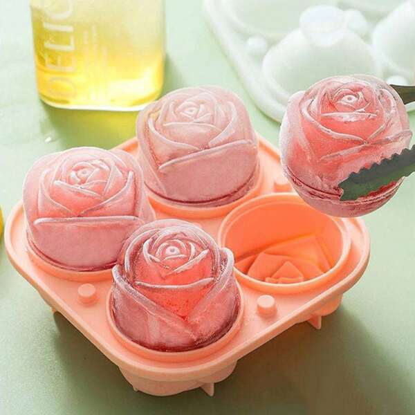1pc 4-Hole Creative Rose-Shaped Homemade Ice Cube Tray, For Cocktail, Whisky, Beverage & Juice