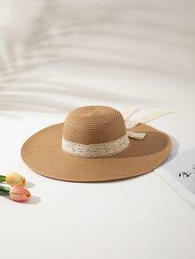 1pc Hat + 1pc Bag, Suitable For Vacation Wear - Khaki - View 4
