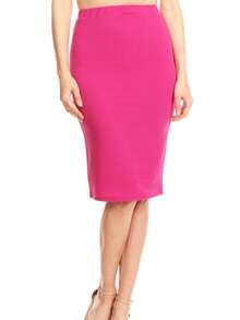Casual High Waist Slim Stretch Pull-On Bodycon Pencil Solid Midi Skirt - Màu đỏ tía - Xem 1