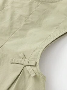 Balabala 2pcs/Set Young Girl Solid Color Bow Decor Camisole And Mini Skirt, Cute & Fashionable For Summer - Khaki - View 5