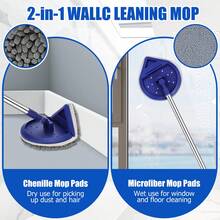 Max 86'' Flexible Long Handle Wall Cleaner With 90° Cleaning Angle, Wall Mop For Painted Walls,Ceiling,Window,Floor,Baseboard Cleaner Tool Duster, Dry Dust & Wet Wash Cleaning Mop With 6 Pads - Màu xanh lam - Xem 9