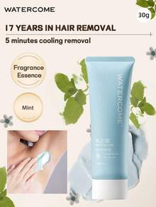 WATERCOME 30克舒缓脱毛膏，薄荷清凉感，温和脱毛，香味宜人，适用于腋下、比基尼线、手臂和腿部，无痛无瑕脱毛，敏感配方，适合所有肤质。